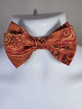 Men's Red And Gold Floral Paisley Adjustable Wedding Fashion Dress Bow Tie