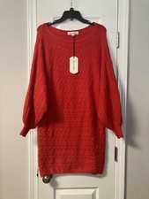 Women’s Vine & Love Solid Red Long Sleeve Bodycon Sweater Dress Size S