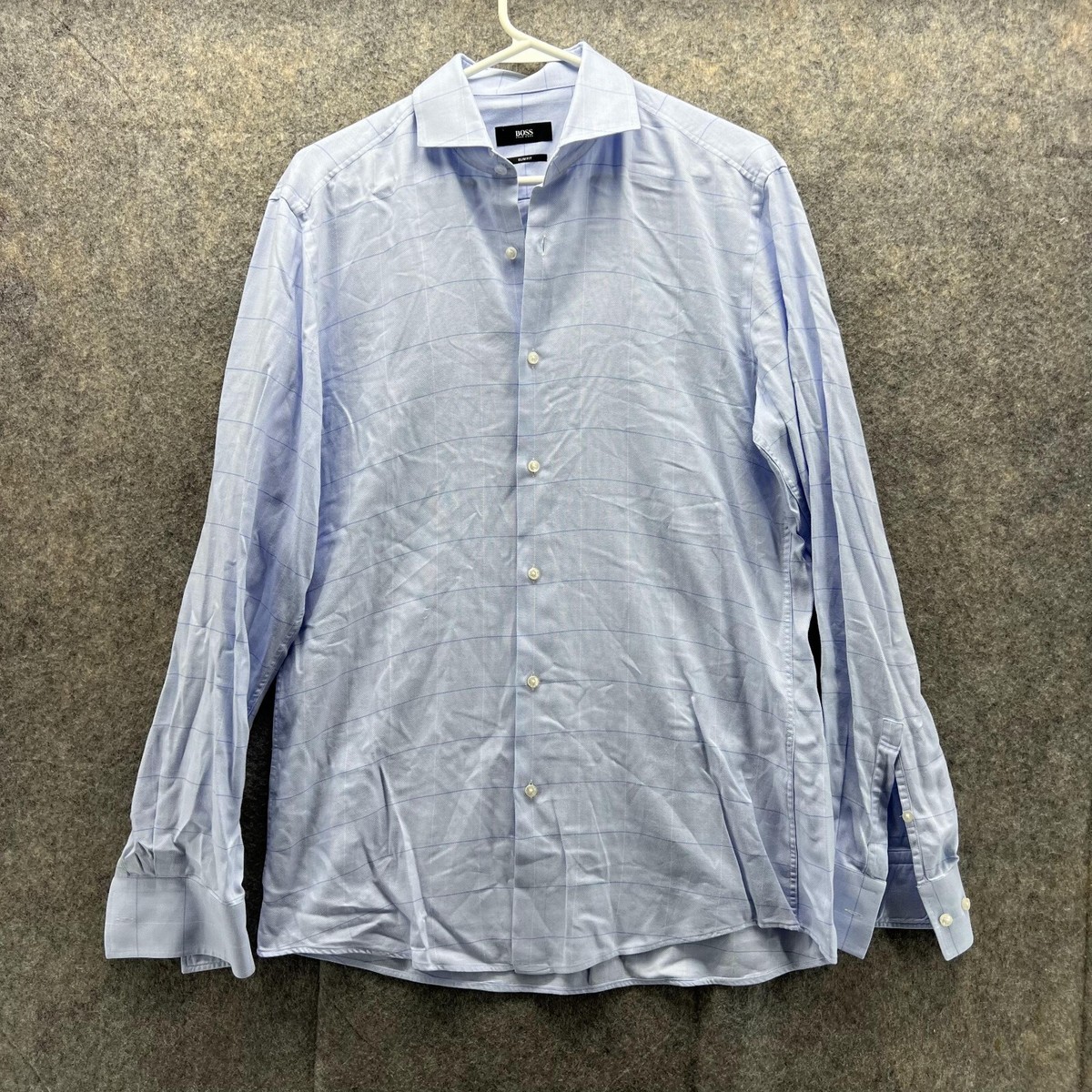 Hugo Boss Shirt Men 15.5 39 Blue Casual Button Down Striped Dress Slim Fit  | eBay