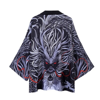 Men Dragon Cardigan Tops Loose Jacket Kimono Blouse Tops Yukata Outwear Retro