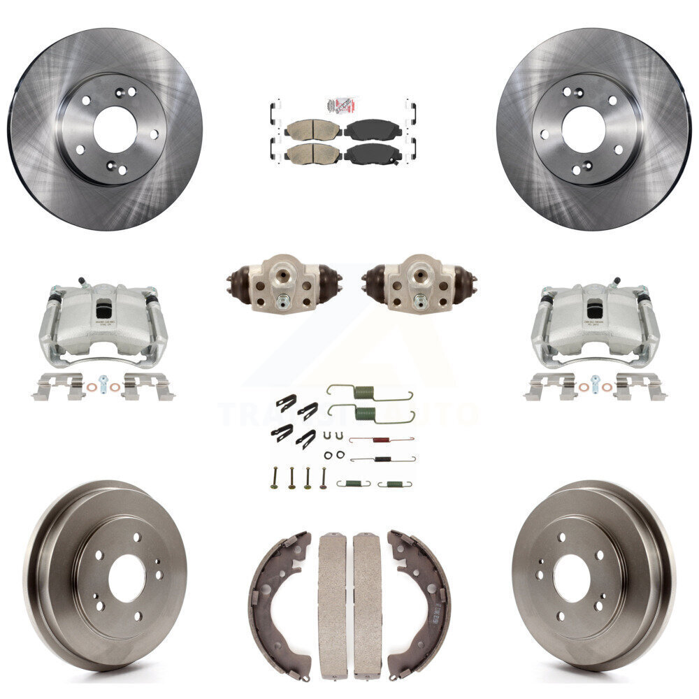 Front & Rear Brake Caliper Rotor Drum Ceramic Pad Shoe Cylinder Hardware Kit