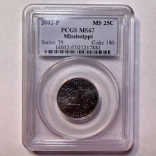 2002-P Mississippi Washington State Quarter PCGS MS67 Mint State Coin #21539