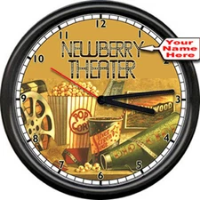 Personalized Movie Theater Cinema Home Concession Vintage Retro Sign Wall Clock