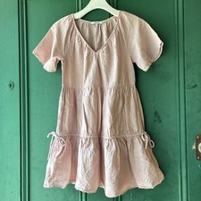 Madewell Linen Blend Tiered Dress Pink XS Short Sleeve V-Neck Boho