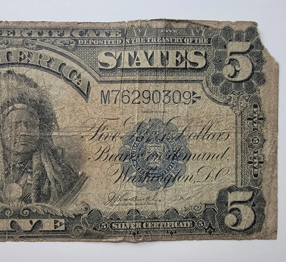 1899 Five Dollar "Indian Chief" Silver Certificate ($5 Large Note FR# 278) - Image 3 of 4