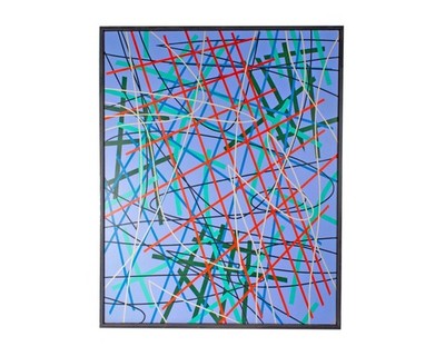 James Massena March  Linear Composition with Grids  Acrylic on Canvas Painting