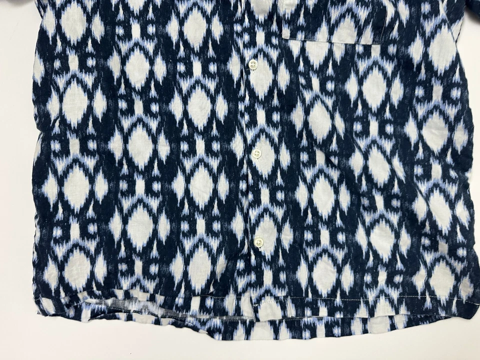 Gap Camp Shirt Men Medium Geometric Abstract Button Up Linen Blend Blue Outdoors - Image 3 of 4