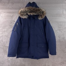 Polo Ralph Lauren Parka Jacket Boys Size Large Navy Fur Hood Down Winter Coat
