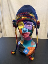 Handmade Peruvian Chullo Hat Knit Beanie Ear Flaps Tassels Multicolor Striped