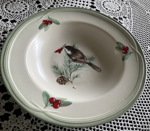 Four(4) Pfaltzgraff Winterwood Soup Bowls Birds Pinecones Berries - Picture 5 of 8