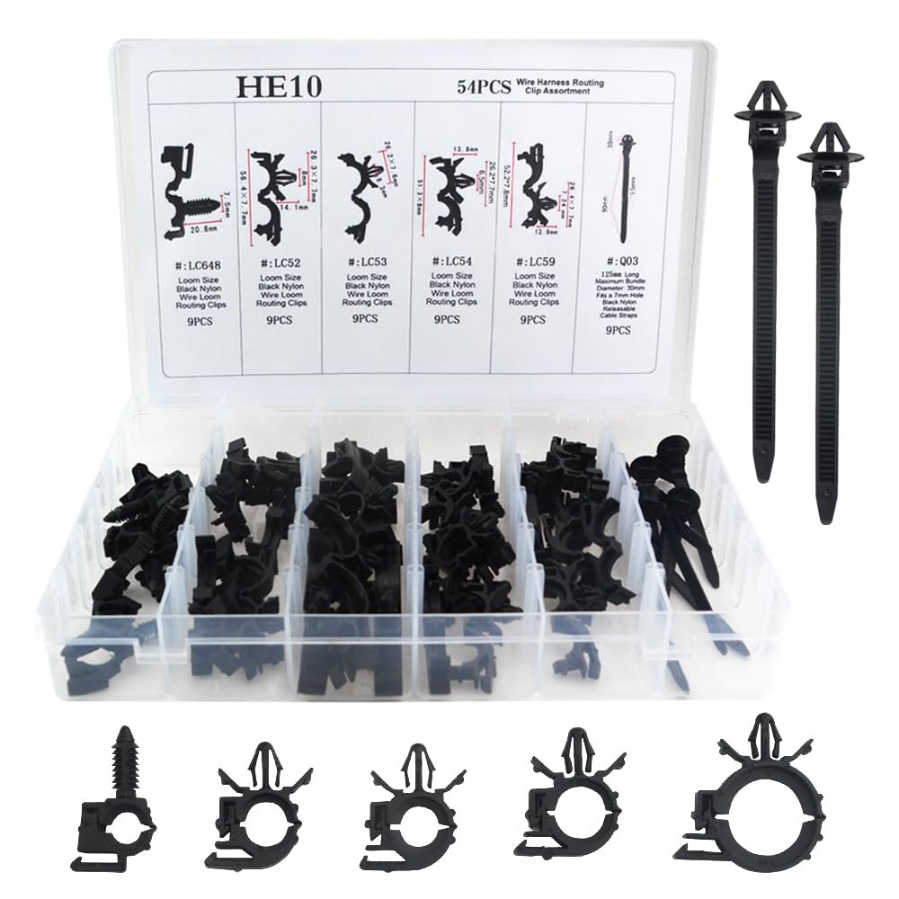 54 PCS Car Wire Loom Routing Clips Assortment Auto Clips Car Wire Harness Clip