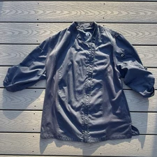 Chef Works Zip Up Chef's Coat Women’s Large Side Vent Blue Long Sleeve