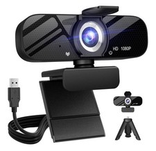 1080P Full HD Webcam with Built-in Microphone and Rotatable Tripod Privacy Cover