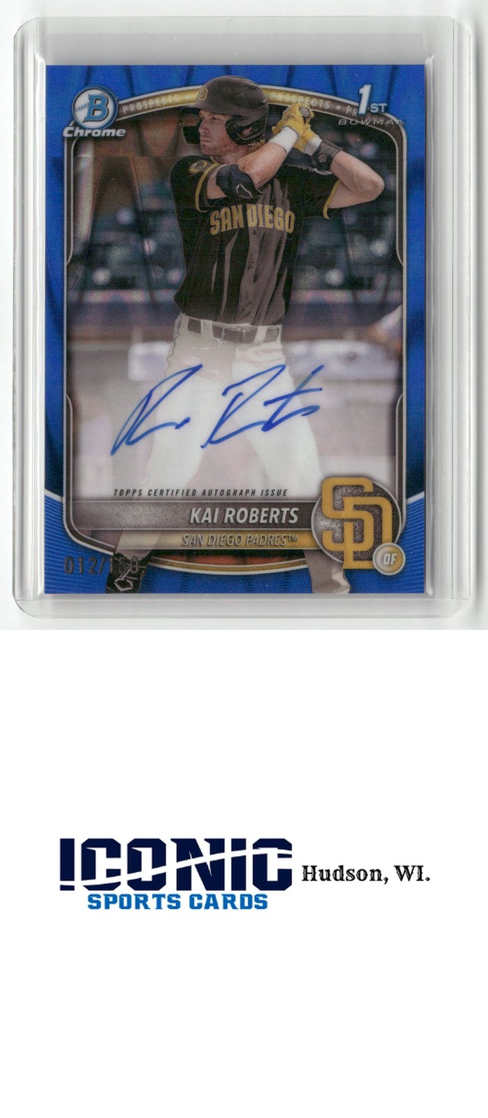 2025 Bowman Chrome #CPA-KR Kai Roberts Prospect Autographs Blue RayWave #/150