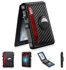 Men's Slim Pop Up Bifold Carbon Fiber Wallet RFID Blocking Money Clip AirTag