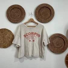 Aerie Beige Short Sleeve Oversized Scorpio Graphic Cropped Tee T-Shirt Large