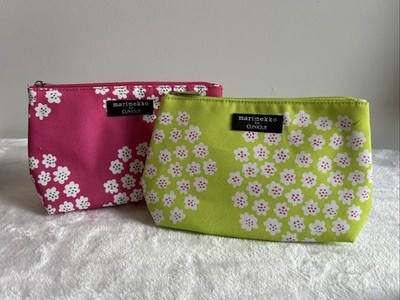 2 Marimekko for Clinique Cosmetic Bag Green Pink Floral Zippered Makeup Pouch