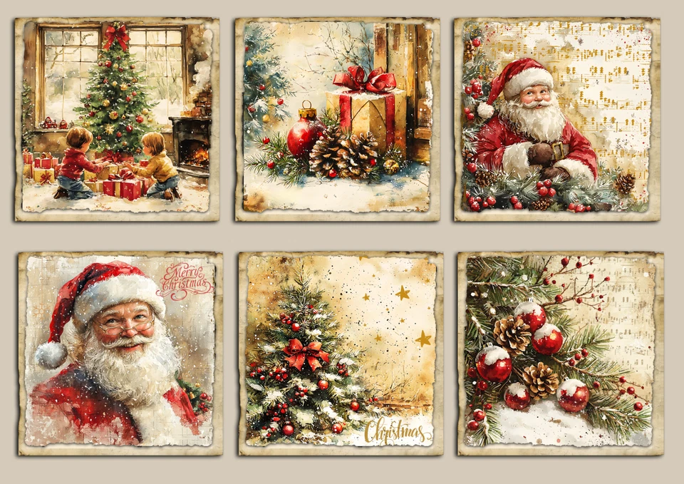 CREATION ART Christmas Card Toppers for Cardmaking & Scrapbooking, Ephemera, Gift Tags santa