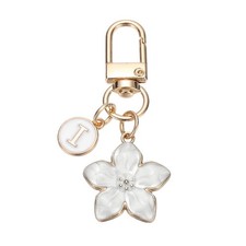 Cute Flower Keychain Letter-I Initial Keychain Charm for Women White