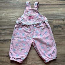 Vtg OshKosh B'gosh Pink Vestbak Mouse Print Happy Birthday Overalls 12m Cotton