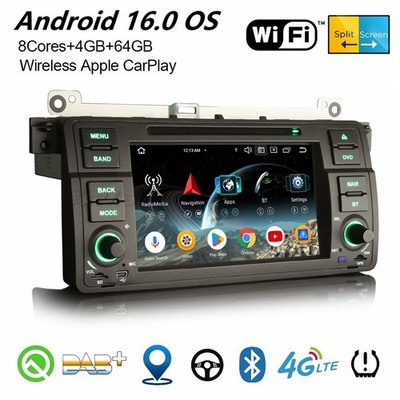 64GB Android 16 DAB+ Autoradio CarPlay 8 Kern CD Navi BMW 3er E46 M3 Rover 75 MG