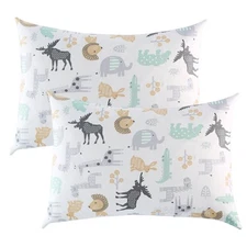 Toddler Pillowcases 2 Packs 14x19 for 13x18, 12x16 Pillow 100% Cotton Wild Anima