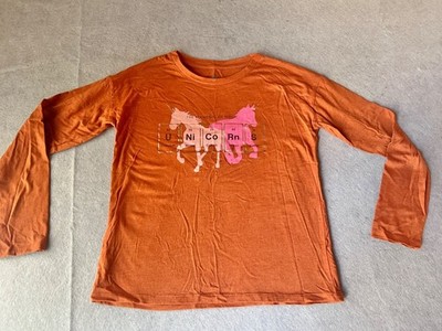 Thread4Thought Women s Size 14 T-Shirt Orange Unicorns Graphic Long Sleeve