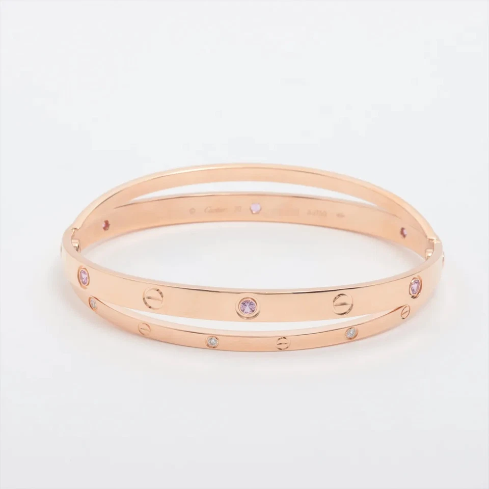 Cartier Love half diamond Pink sapphire Bracelet 750(PG) 54.3g 20 With screwdriv