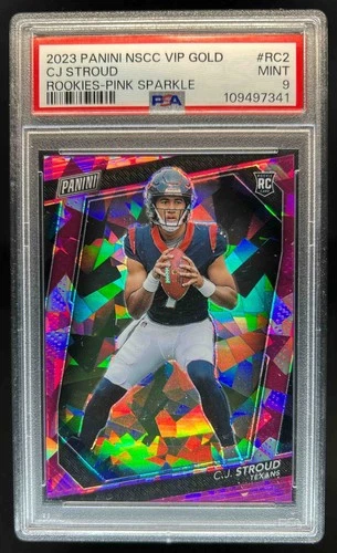 2023 Panini National Gold VIP C.J. Stroud Rookies RC Purple Sparkle #/50 PSA 9