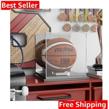 Basketball Display Case with Mirror Back and Black Metal Grooved Base Acrylic...