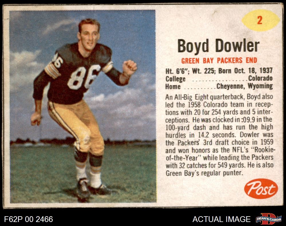 1962 Post Cereal #2 Boyd Dowler Packers Colorado 3 - VG
