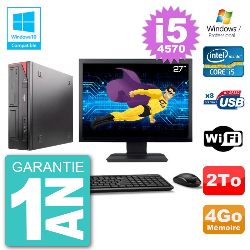 PC Fujitsu Esprimo E520 Ecran 27" i5-4570 RAM 4Go Disque 2To Graveur DVD Wifi W7