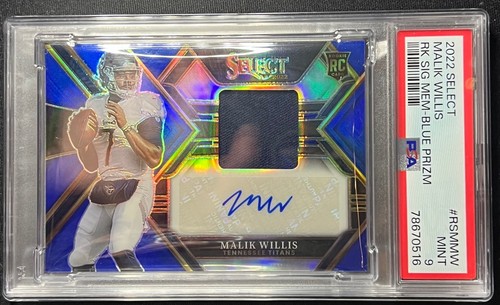 2022 MALIK WILLIS Select Rookie Signature Patch BLUE Prizm Auto /75 PSA 9