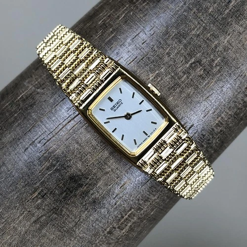 Vintage Seiko Quartz Watch Womens 20mm White Dial Gold Tone Bracelet 4N00-5002