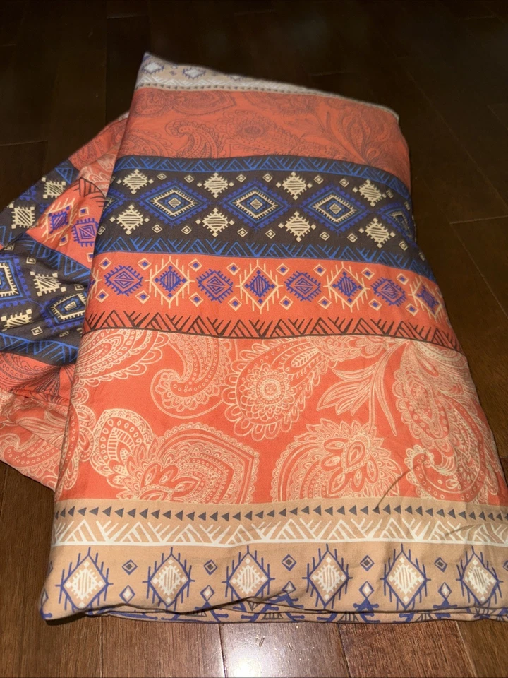 Edredón Eikei Algodón Egipcio Minimalis Patrón Geométrico 87x102” Queen Naranja Foto 2 de 4