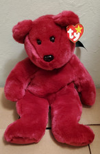 Ty Beanie Buddy Teddy Bear Cranberry Red Plush Green Ribbon 1998 With Tag