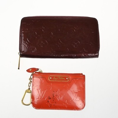 LOUIS VUITTON 2 Set Zippy Wallet Coin Case Monogram Vernis Leather Red 66KP531
