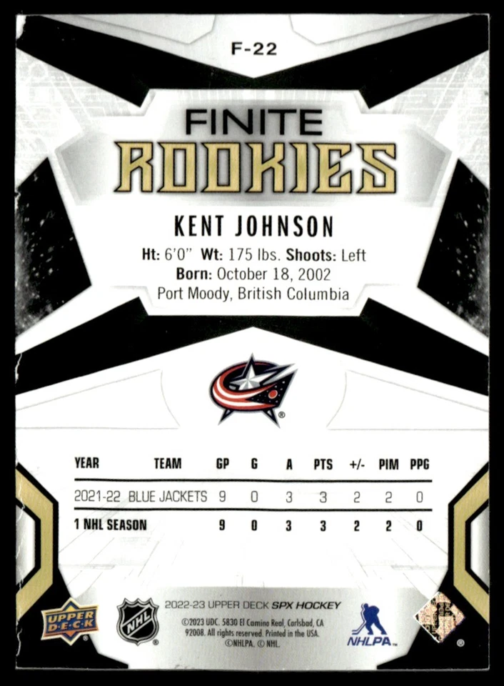 2022-23 SPx Finite Rookies Green Kent Johnson Rookie 02/10 #F-22 - Image 2 of 2