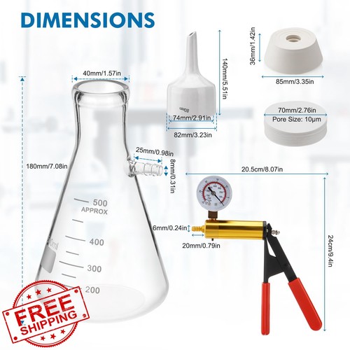 FOUR E'S SCIENTIFIC 500mL Buchner Imbuto Laboratorio Kit Filtraggio - Foto 2 di 3
