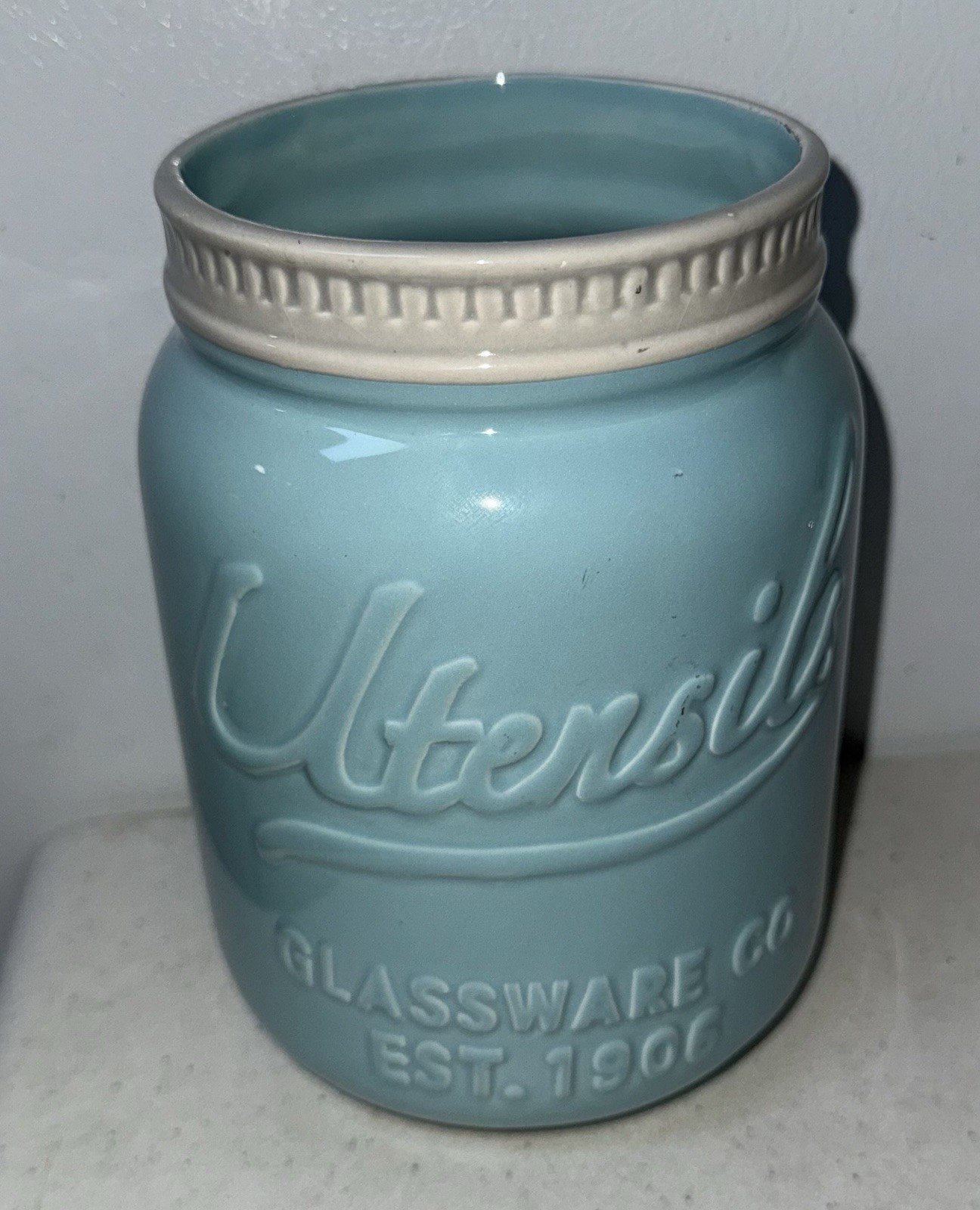 World Market Kitchen Utensil Ceramic Jar Light Blue Mason Jar
