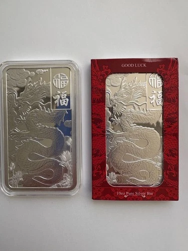 10oz Silver Bar- Pamp Good Luck Dragon Bar in Capsule & Sleeve, orginal sealed