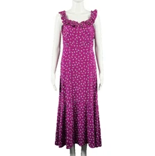 Loft Midi Sun Dress Petite Size 2 Purple Ditsy Floral Ruffle Neckline Zip Back