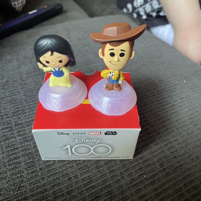 McDONALD DISNEY'S 100 YEAR ANNIVERSARY HAPPY MEAL TOYS WOODY & MULAN BOX #C5Y