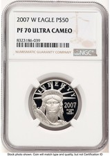 2007-W Proof Platinum Eagle 1/2 oz Brown Label NGC PF70 (784188011) 3682.00 per troy oz