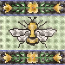 Hand painted needlepoint Bee square 3" 18 mesh