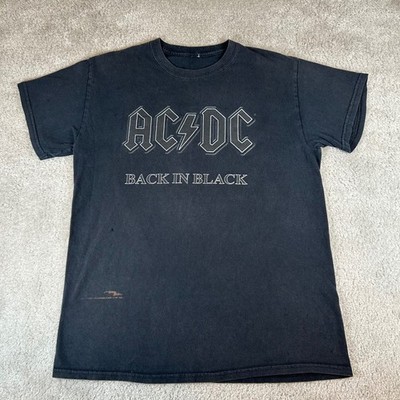Vintage Y2K AC/DC T-Shirt Men's Medium Black Back In Black Band Graphic Rock Tee