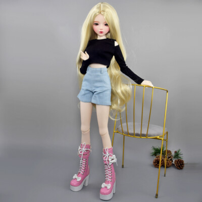1/3 BJD Doll Toy 22 inch Female Doll Glitter Brown Eyes Wavy Blonde Wigs Pretty