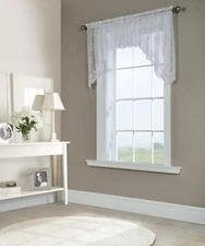 Ellis Curtain Stacey Ruffled Swag 36x32 Inch Elegant White Window Curtain