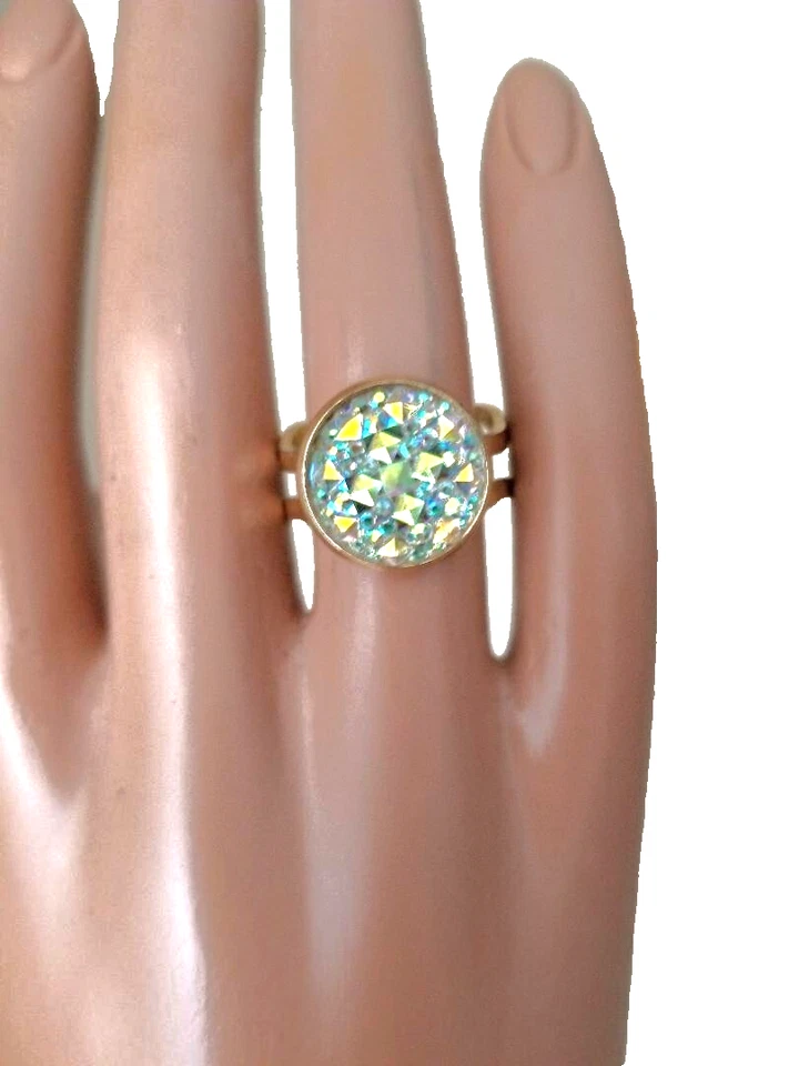 Druzy Ring White AB Druzy 14mm in 18-Karat Gold-Plated, Stainless-Steel Band - Изображение 2 из 4