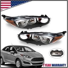 For 2014-2019 Ford Fiesta Headlights Headlamp Pair Left+Right Black